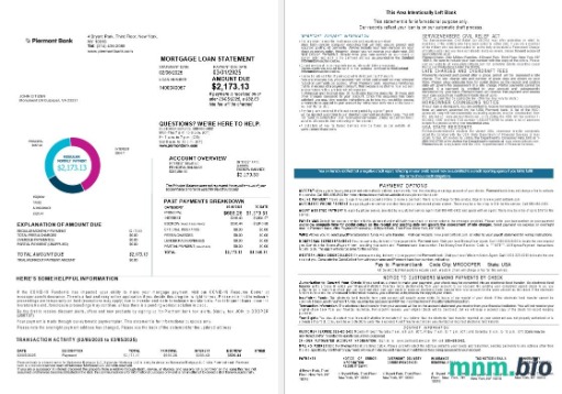 USA Nowy Jork Piermont Bank wyciąg z kredytu hipotecznego w formatach Word i PDF, 4 strony 1-2